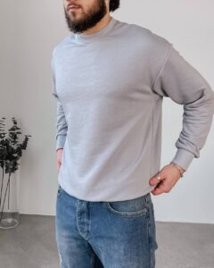 Мужской Свитшот в Сером Цвете Оверсайз - Кофта на Манжетах Свободная