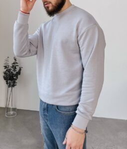 Мужской Свитшот в Сером Цвете Оверсайз - Кофта на Манжетах Свободная