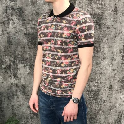 Мужская Футболка POLO Бежевая - Облегающая Коттон в Необычной Расцветке в Полоску