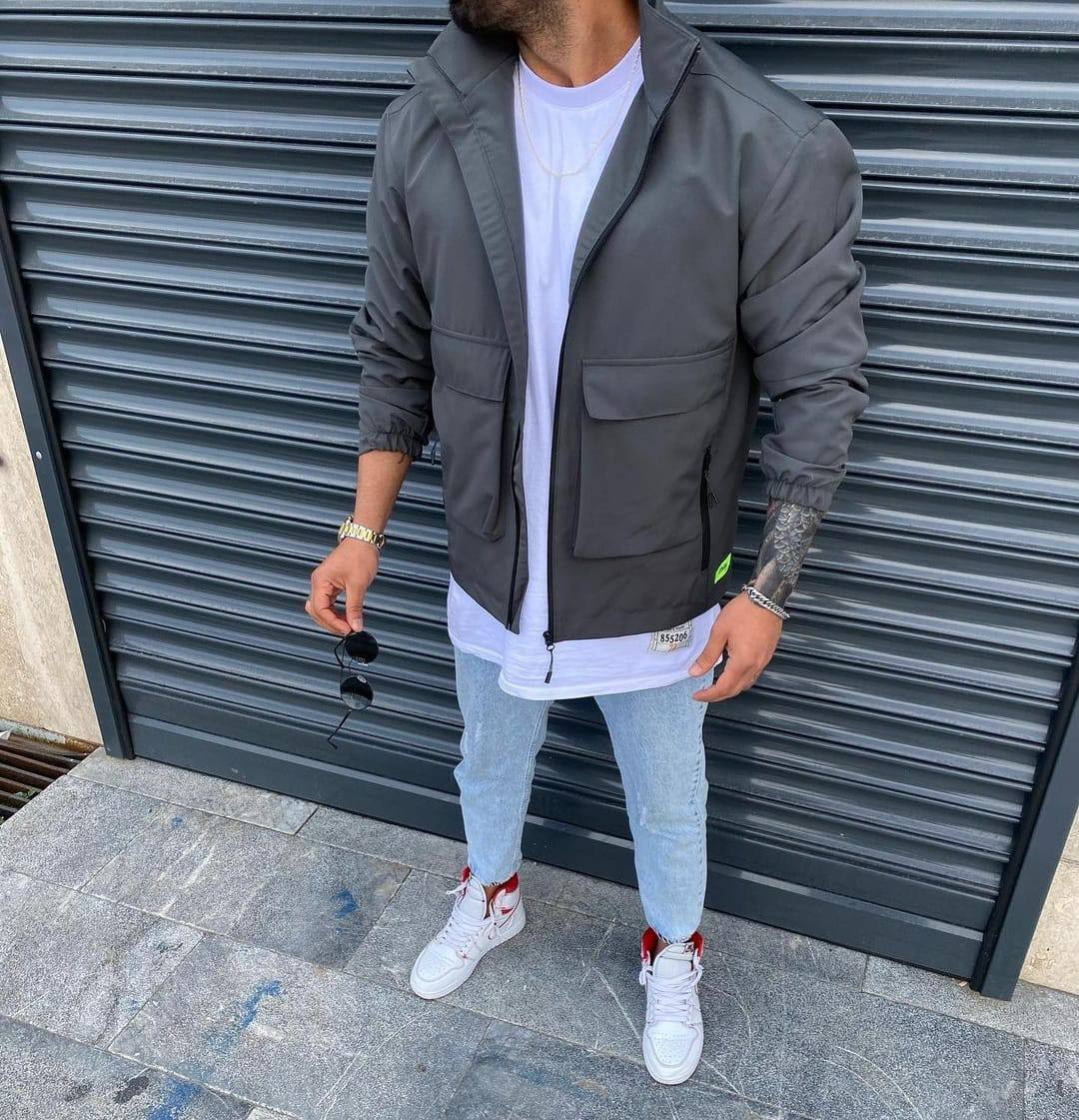 photo_2022-04-13_13-45-41 Мужская Темная Серая Куртка Ветровка Базовая - с Высоким Воротником и Большими Карманами