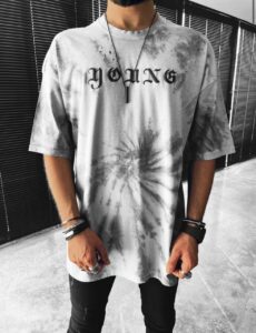 Мужская Футболка Оверсайз Серая - Удлиненная Свободного Кроя Хлопок в Необычной Расцветке с Надписью