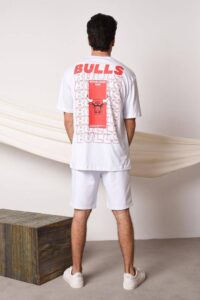 Мужской Белый Летний Комплект Chicago Bulls - Чикаго Буллз с принтом на Спине (Шорты + Футболка)