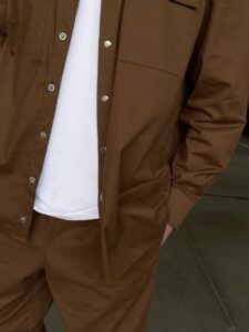 Мужской Коттоновый Коричневый Костюм Комплект Классический - Рубашка На Кнопках и Штаны Джоггеры