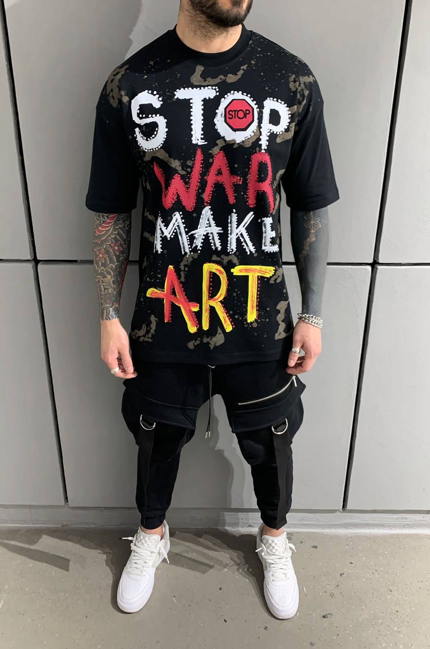 photo_2022-04-21_13-41-33 Мужская Черная Футболка Свободного Кроя - в Ярких Принтах Надписях и Брызгах Краски