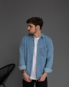 Мужская Голубая Джинсовая Рубашка Базовая - Джинсовка на Пуговицах База