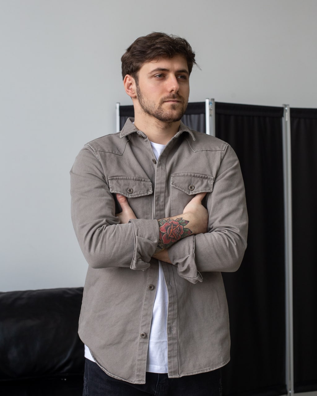 photo_2022-04-22_12-48-40 Мужская Серая Джинсовая Рубашка Базовая - Джинсовка на Пуговицах База