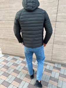 Мужская Серая Куртка Демисезонная - Приталенная Стеганая со Съемным Капюшоном
