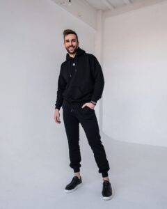 Мужской Черный Спортивный Костюм Базовый - Худи с Вышитым Значком + Штаны