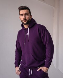 Мужской Фиолетовый Спортивный Костюм Базовый - Худи с Вышитым Значком + Штаны