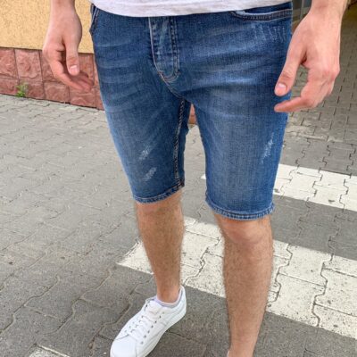 Мужские Джинсовые Шорты Синие - Зауженные Летние Хлопок с Потертостями