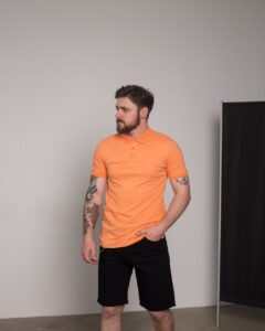 Мужская Базовая Оранжевая Футболка Поло - Коттоновая с Воротником и Пуговицами