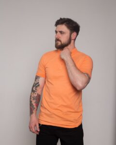 Мужская Базовая Оранжевая Футболка Поло - Коттоновая с Воротником и Пуговицами