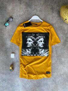 Мужская Желтая Футболка Оверсайз - Свободного Кроя Модная с Принтом Статуи