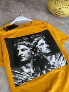 Мужская Желтая Футболка Оверсайз - Свободного Кроя Модная с Принтом Статуи