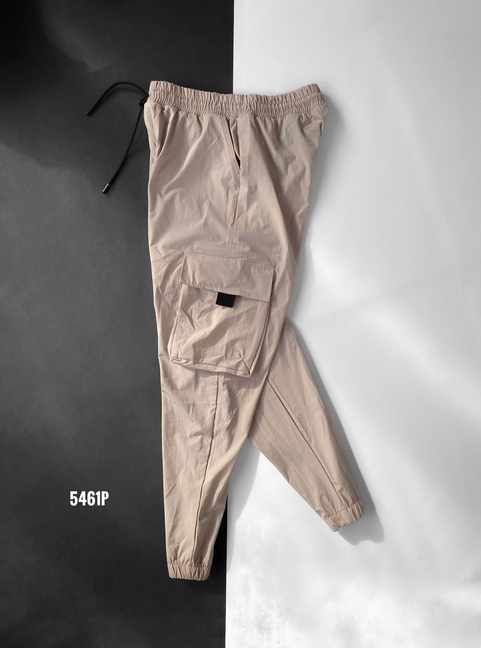 photo_2022-06-03_16-05-49 Мужские Бежевые Спортивные Штаны Брюки Джоггеры - Спортивки с Накладными Карманами Ветрозащитные