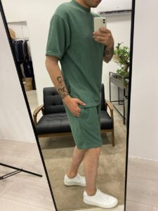 Мужской Летний Мятный Костюм Комплект Базовый Однотонный (Футболка + Шорты)