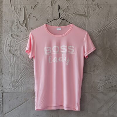 Женская Хлопковая Розовая Футболка База - Летняя с Надписью "Boss Lady"