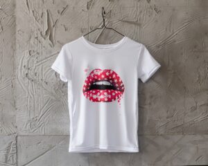 Женская Хлопковая Белая Футболка "Lips Star" с Принтом Губы