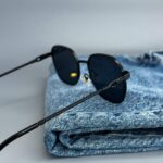 Мужские Стильные Черные Солнцезащитные Очки с Металлической Черной Оправой