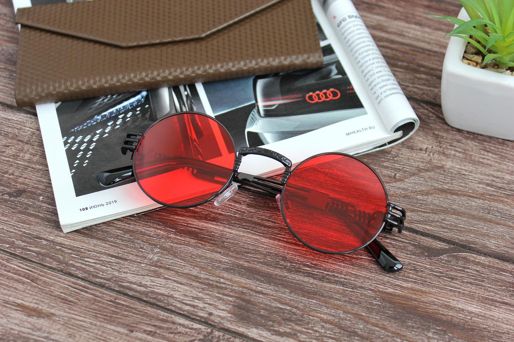 87c918588de84f2a6333 Мужские Солнцезащитные Очки Круглые Красные в Стиле Ретро