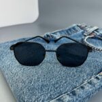 Мужские Стильные Черные Солнцезащитные Очки с Металлической Черной Оправой
