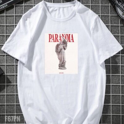 Мужская Летняя Белая Футболка с Модным Принтом Надписью "Paranoja"
