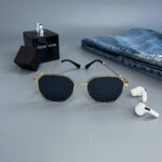 Мужские Стильные Черные Солнцезащитные Очки с Металлической Золотистой Оправой