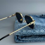 Мужские Стильные Черные Солнцезащитные Очки с Металлической Золотистой Оправой