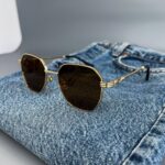 Мужские Стильные Коричневые Солнцезащитные Очки с Металлической Золотистой Оправой