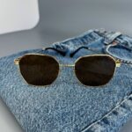 Мужские Стильные Коричневые Солнцезащитные Очки с Металлической Золотистой Оправой