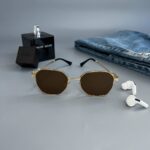 Мужские Стильные Коричневые Солнцезащитные Очки с Металлической Золотистой Оправой