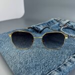 Мужские Черные Солнцезащитные Очки с Металлической Золотистой Оправой Омбре