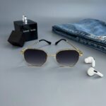 Мужские Черные Солнцезащитные Очки с Металлической Золотистой Оправой Омбре