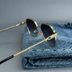 Мужские Черные Солнцезащитные Очки с Металлической Золотистой Оправой Омбре