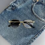 Мужские Черные Солнцезащитные Очки с Металлической Золотистой Оправой Омбре