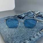 Мужские Стильные Синие Солнцезащитные Очки с Металлической Серебристой Оправой