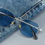 Мужские Стильные Синие Солнцезащитные Очки с Металлической Серебристой Оправой