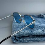 Мужские Стильные Синие Солнцезащитные Очки с Металлической Серебристой Оправой