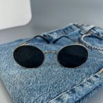 Мужские Круглые Овальные Черные Солнцезащитные Очки - с Металлической Серебристой Оправой