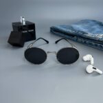 Мужские Круглые Овальные Черные Солнцезащитные Очки - с Металлической Серебристой Оправой