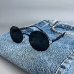 Мужские Круглые Овальные Черные Солнцезащитные Очки - с Металлической Черной Оправой