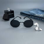 Мужские Круглые Овальные Черные Солнцезащитные Очки - с Металлической Черной Оправой