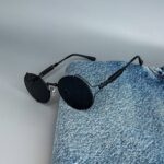 Мужские Круглые Овальные Черные Солнцезащитные Очки - с Металлической Черной Оправой