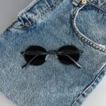 Мужские Круглые Овальные Черные Солнцезащитные Очки - с Металлической Черной Оправой