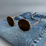 Мужские Круглые Овальные Коричневые Солнцезащитные Очки - с Металлической Золотистой Оправой