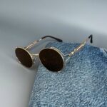 Мужские Круглые Овальные Коричневые Солнцезащитные Очки - с Металлической Золотистой Оправой