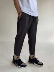 Мужские Темно-Серые Брюки Свободного Кроя с Подворотом