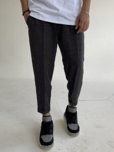 Мужские Темно-Серые Брюки Свободного Кроя с Подворотом