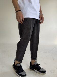 Мужские Темно-Серые Брюки Свободного Кроя с Подворотом