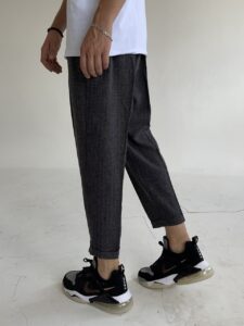 Мужские Темно-Серые Брюки Свободного Кроя с Подворотом